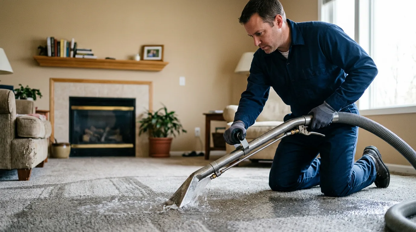 Water damage restoration technician working near Coulterville, IL